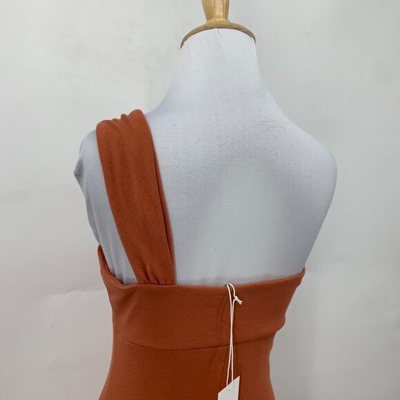 Lush One Shoulder Bodycon Dress Womens S Small Spice Twist Knot Midi Cutout - Picture 7 of 16